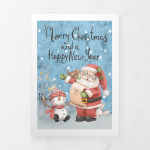 Kerstman en Sneeuwman Persoonlijk Drieluik Wenskaart
