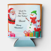 Kerstman en sneeuwman vieren kerst blikjeskoeler (Voorkant)