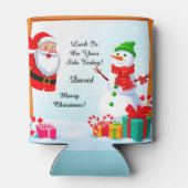 Kerstman en sneeuwman vieren kerst blikjeskoeler (Achterkant)