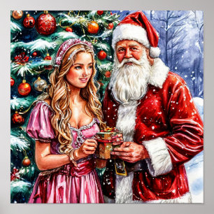 Kerstman en Sneeuwmeisje Feestelijke Kerstmis Poster