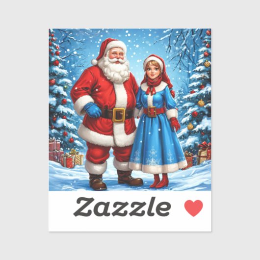 Kerstman en Sneeuwmeisje Sticker (Vel)