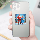 Kerstman en Sneeuwmeisje Sticker (Telefoon)