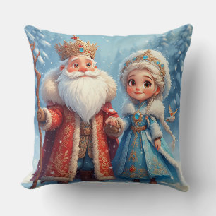 Kerstman en Sneeuwmeisje vieren Kerstmis Kussen
