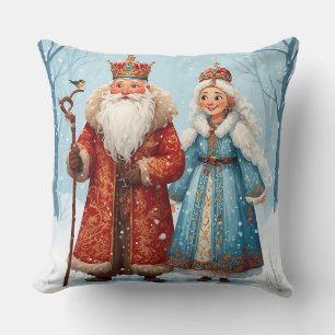 Kerstman en Sneeuwmeisje vieren Kerstmis Kussen