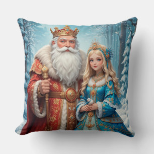 Kerstman en Sneeuwmeisje vieren Kerstmis Kussen