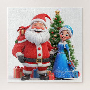 Kerstman en Sneeuwmeisje vieren Kerstmis Legpuzzel