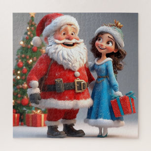 Kerstman en Sneeuwmeisje vieren Kerstmis Legpuzzel