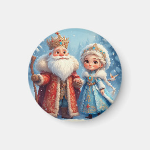 Kerstman en Sneeuwmeisje vieren Kerstmis Magneet