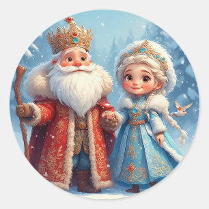 Kerstman en Sneeuwmeisje vieren Kerstmis Ronde Sticker