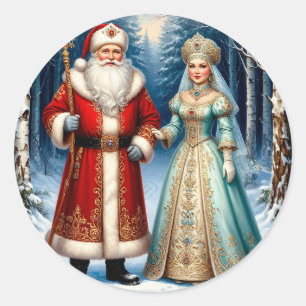Kerstman en Sneeuwmeisje vieren Kerstmis Ronde Sticker