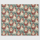 Kerstman en sneeuwpop cadeaupapier (Vlak)