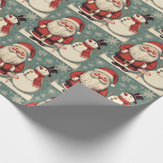 Kerstman en sneeuwpop cadeaupapier (Hoek)