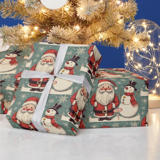 Kerstman en sneeuwpop cadeaupapier (Feestdagen)