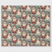 Kerstman en sneeuwpop cadeaupapier (Vlak)
