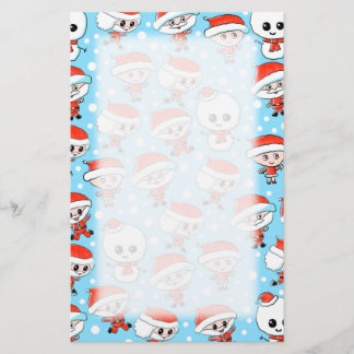 Kerstman en sneeuwpop op blauw. briefpapier