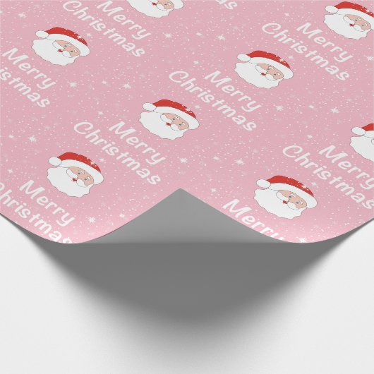 Kerstman en sneeuwvlokken op een roze achtergrond cadeaupapier (Hoek)