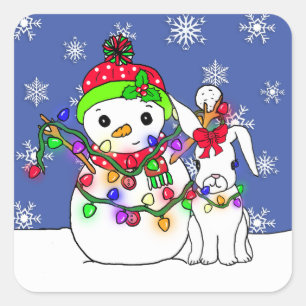 Kerstman en Snow Bunny Vierkante Sticker