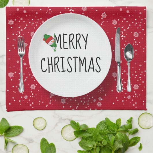 Kerstman en Snowflakes Kitchen Towel Theedoek (Gevouwen)