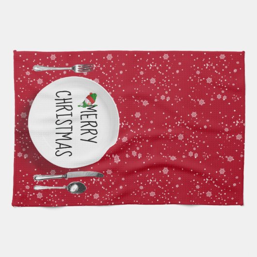 Kerstman en Snowflakes Kitchen Towel Theedoek (Horizontaal)
