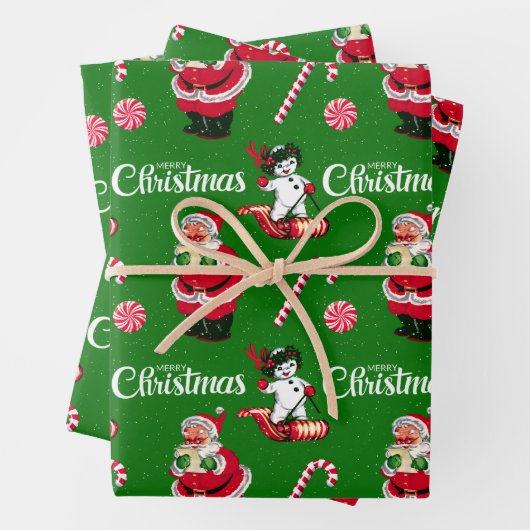  Kerstman en Snowman met sneeuw Inpakpapier Vel (In situ)