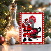 kerstman en steenkolenstovenbrander feestdagenkaart