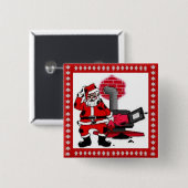  kerstman en steenkolenstovenbrander vierkante button 5,1 cm (Voorkant /achterkant)