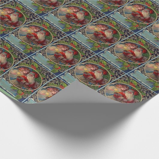 Kerstman en sterengel 1912 cadeaupapier (Hoek)