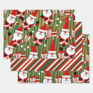 Kerstman en strepen kitsch inpakpapier vel