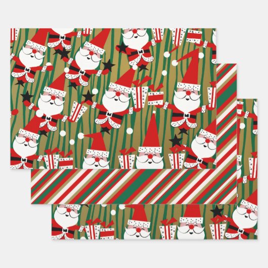 Kerstman en strepen kitsch inpakpapier vel (Set)
