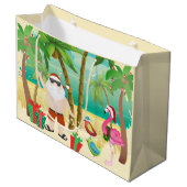 Kerstman en tropische vogels met kerstmis groot cadeauzakje (Voorkant Gekanteld)