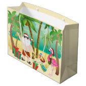 Kerstman en tropische vogels met kerstmis groot cadeauzakje (Achterkant Gekanteld)