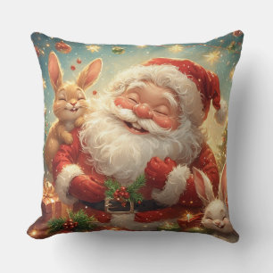Kerstman en twee vrolijke konijnen kussen
