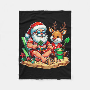 Kerstman en vriend op het strand Kerstmis in juli Fleece Deken