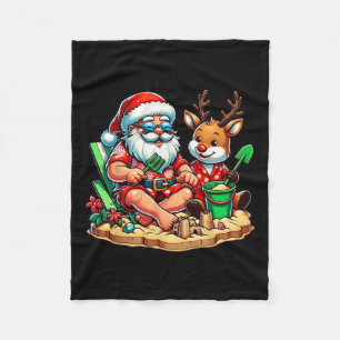 Kerstman en vriend op het strand Kerstmis in juli Fleece Deken