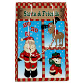 Kerstman en vrienden medium cadeauzakje (Voorkant)