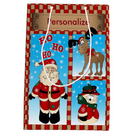 Kerstman en vrienden medium cadeauzakje (Achterkant)