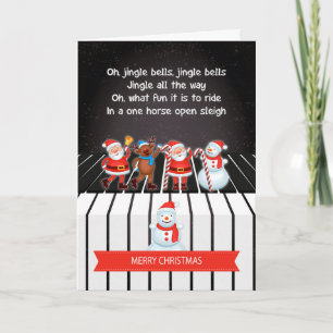 Kerstman en vrienden op een piano toetsenbord feestdagen kaart