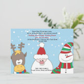 Kerstman en vrienden vakantie bewegende aankondigi feestdagenkaart (Staand voorkant)