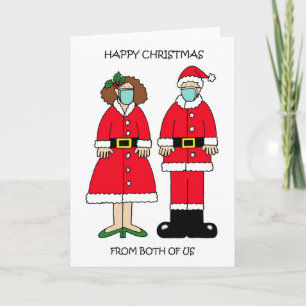 Kerstman en vrouw dragen mondkapjes feestdagen kaart