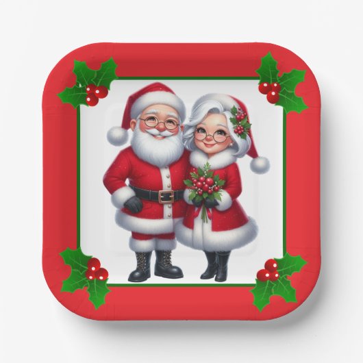 Kerstman en vrouw papieren bordje (Voorkant)