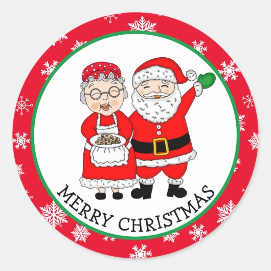 Kerstman en vrouw, Sinterklaas Kerstmis Ronde Sticker (Voorkant)