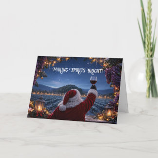 Kerstman en wijn maken de sfeer vrolijk feestdagen kaart