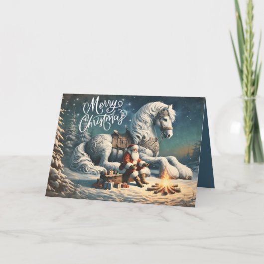 Kerstman en Witte Paard Magisch Feestdagen Kaart (Voorkant)