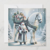 Kerstman en Witte Paard Magisch Feestdagenkaart (Voorkant)
