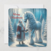 Kerstman en Witte Paard Magisch Feestdagenkaart (Voorkant)