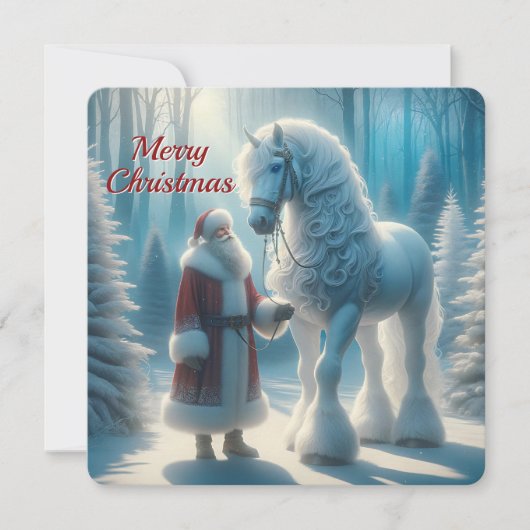 Kerstman en Witte Paard Magisch Feestdagenkaart (Voorkant)
