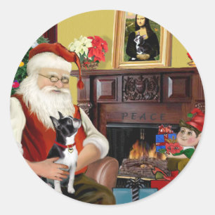 Kerstman en zijn Boston Terrier Ronde Sticker