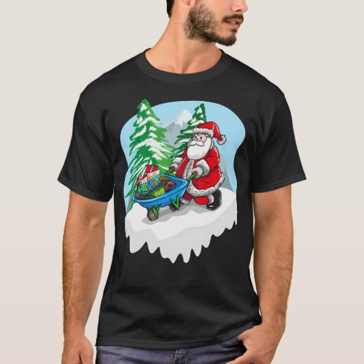 Kerstman en zijn cadeauwagen t-shirt (Voorkant)