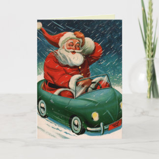Kerstman en zijn elektrische auto feestdagen kaart