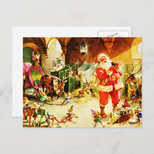 Kerstman en Zijn Elf in de Stallen van Arctica Feestdagenkaart (Voorkant / Achterkant)